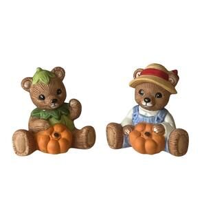 Homco Bears with Pumpkins Fall Halloween Thanksgiving Vintage